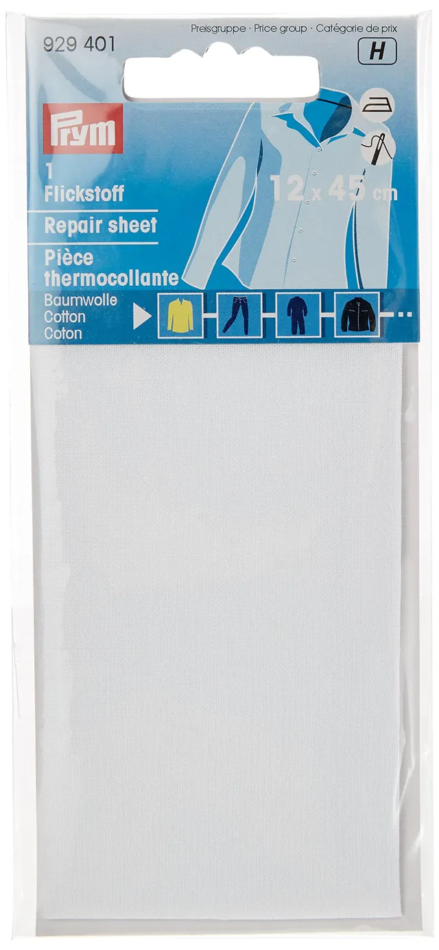 prym-foglio-di-riparazione-termoadesivo-12-x-45-cm-bianco-100-cotone image 1