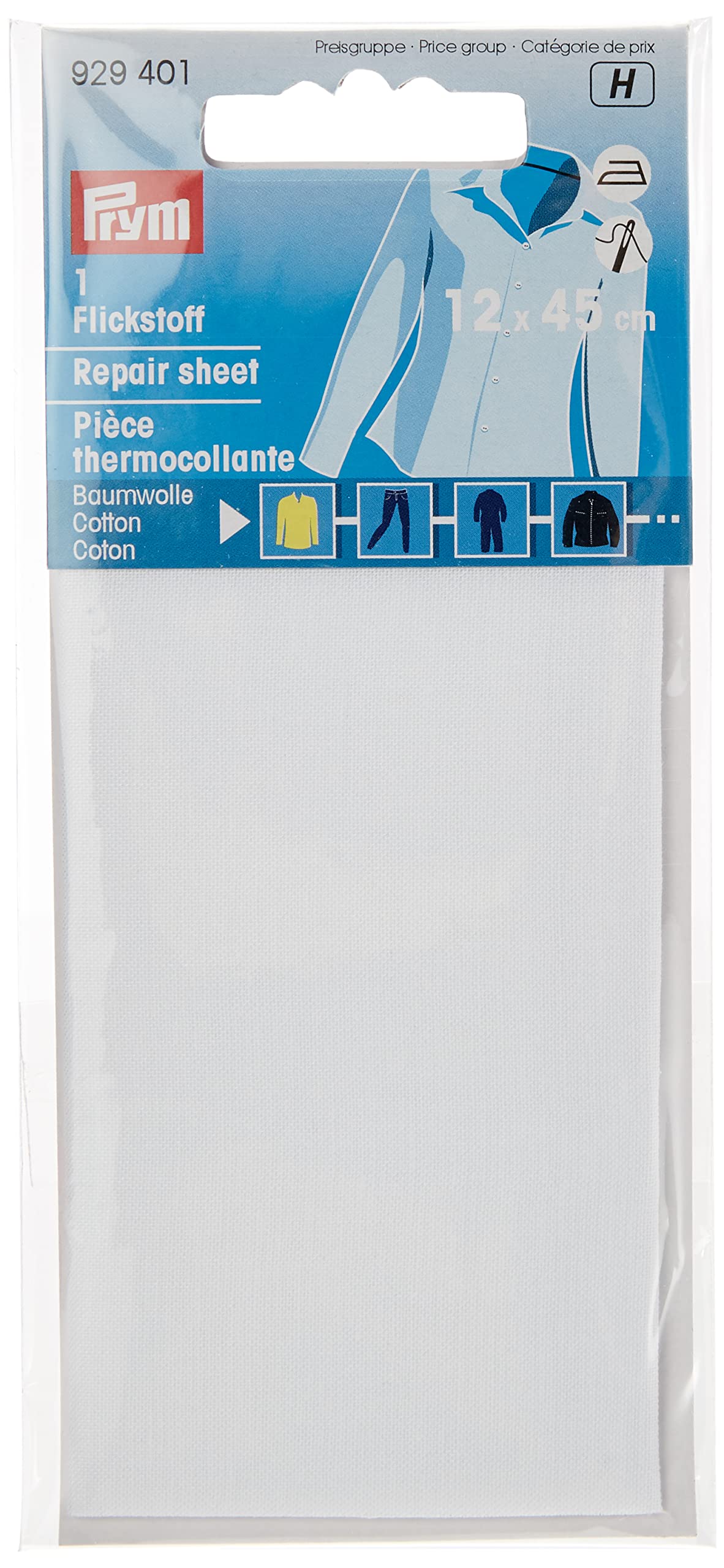 prym-foglio-di-riparazione-termoadesivo-12-x-45-cm-bianco-100-cotone image 1