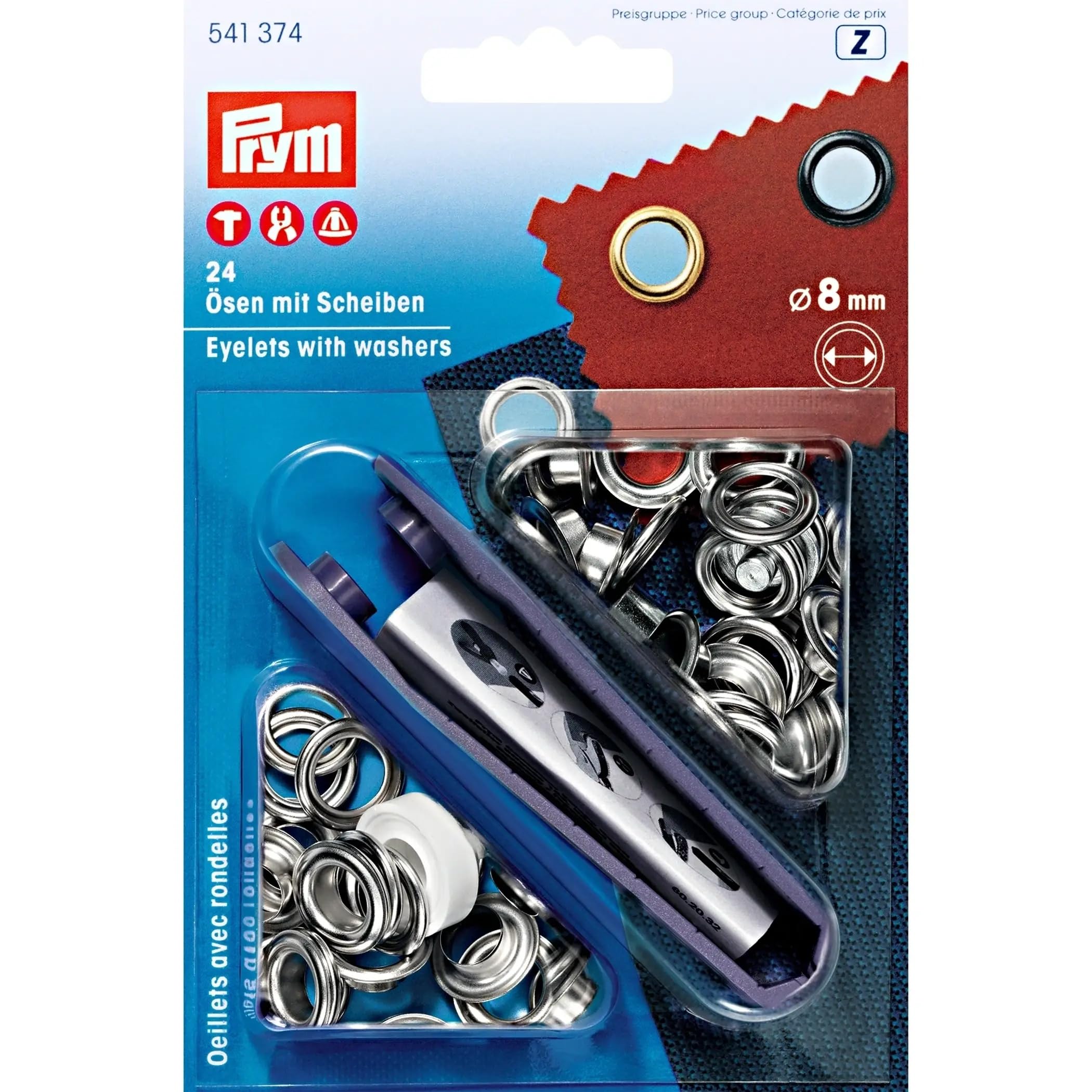 prym-anelli-e-dischi-occhielli-argento-24-pezzi-con-strumenti-14-x-9-3-cm image 1