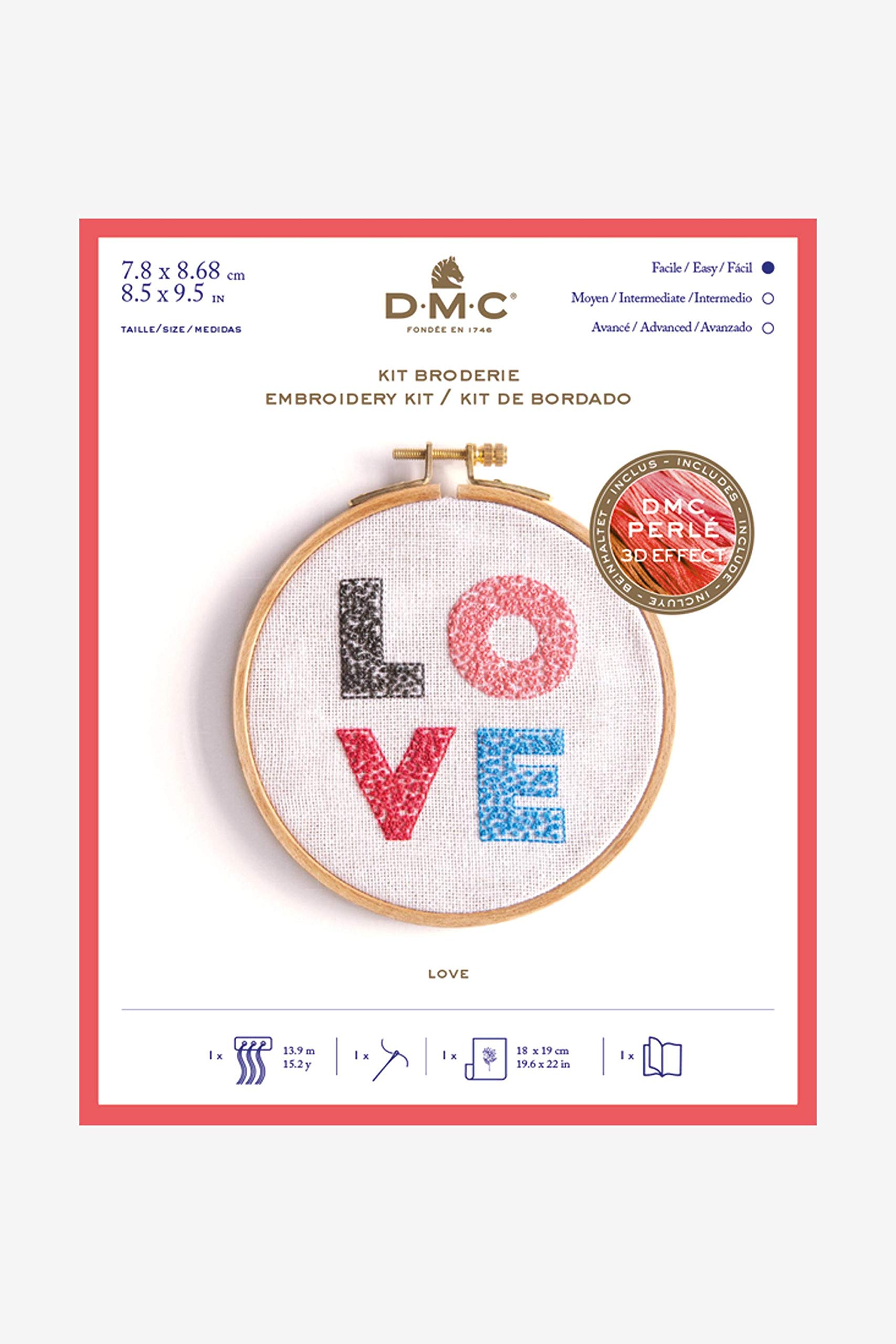 dmc-gift-of-stitch-kit-ricamo-love-cotone-perla-8-con-telaio-12-5-cm image 3
