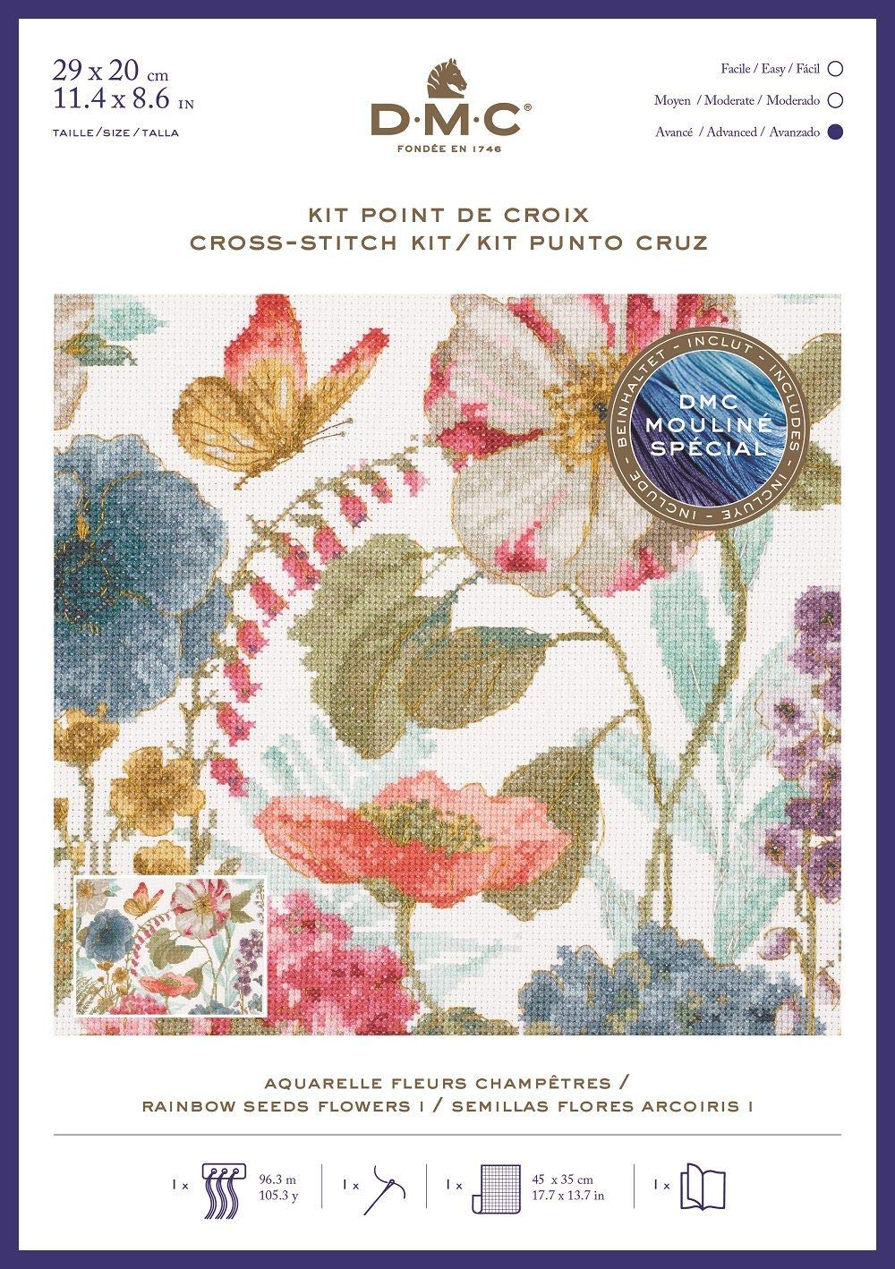 dmc-kit-punto-croce-fiori-ad-acquerello-con-tela-aida-e-moulin-toile image 2