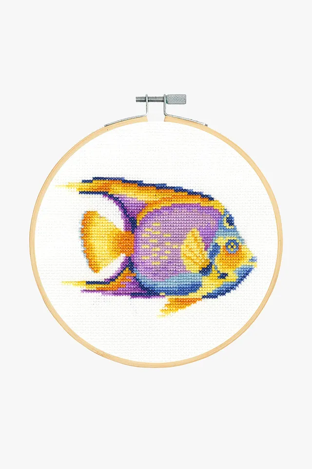 dmc-kit-pesce-tropicale-ricamo-con-tela-aida-cerchio-e-fili-cotone image 1