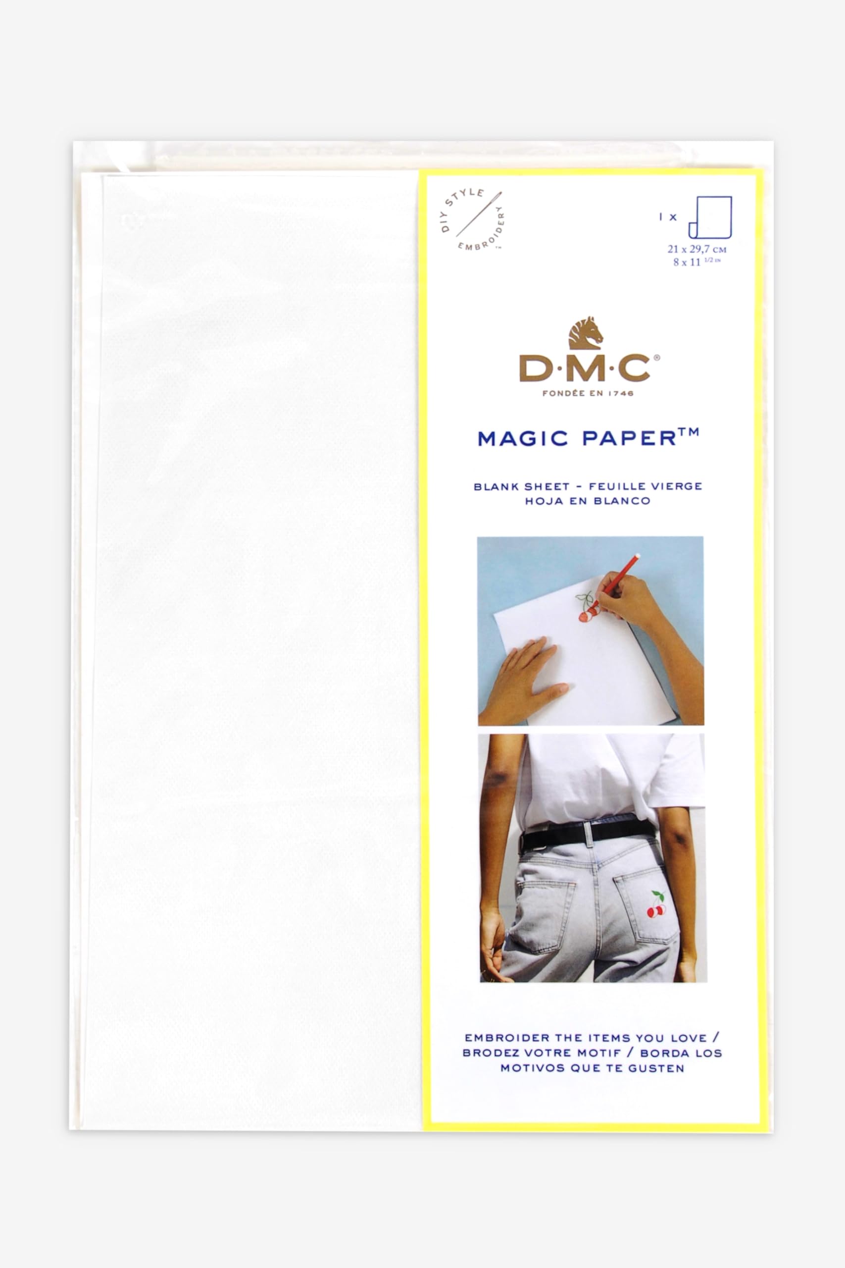 dmc-magic-paper-foglio-bianco-a4-carta-idrosolubile-autoadesiva-da-ricamo image 1