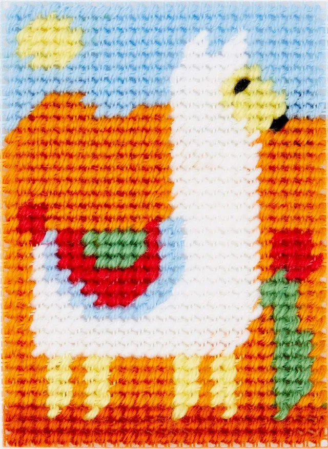 dmc-gift-of-stitch-kit-canovaccio-mika-il-lama-mezzo-punto-croce-13x18-cm image 1