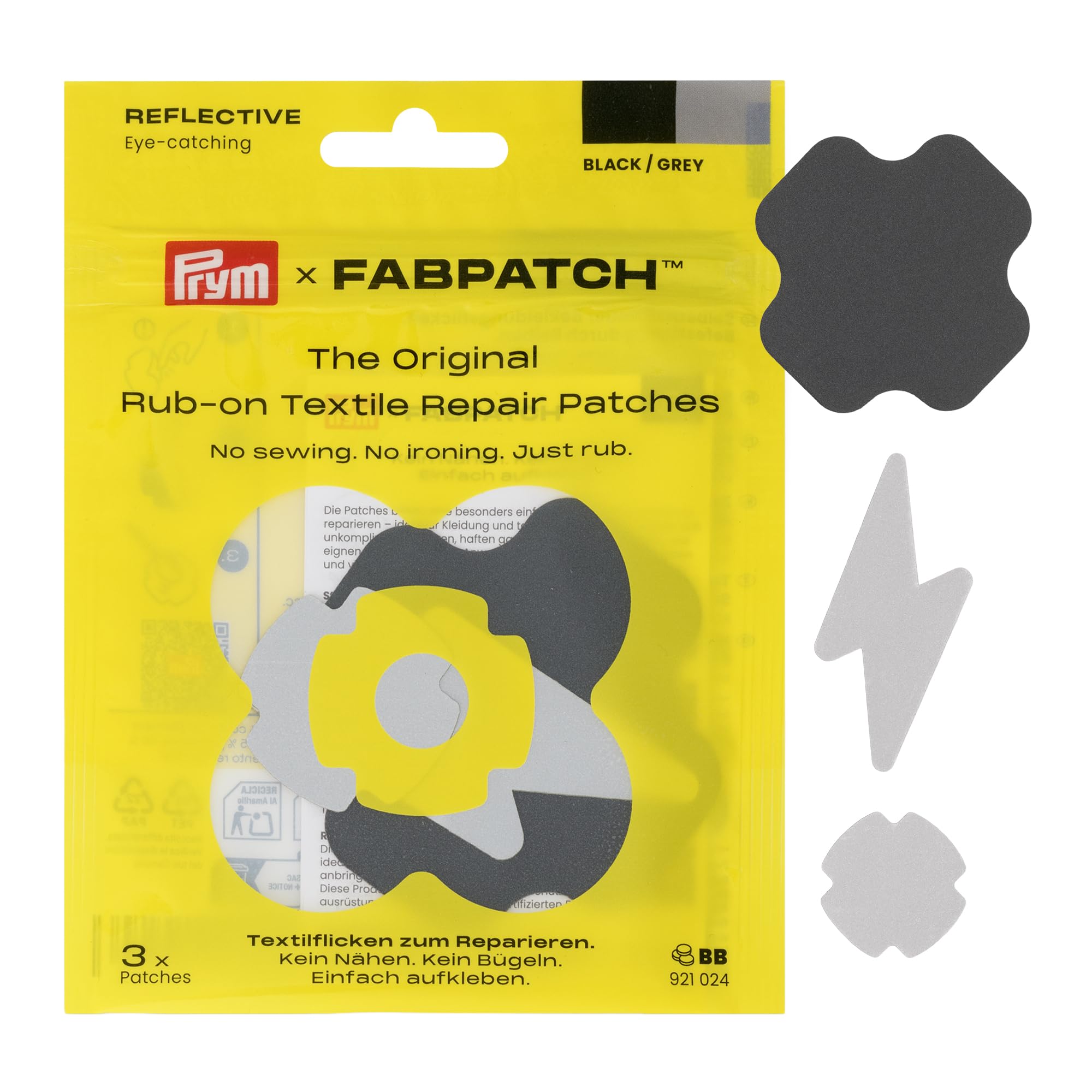 prym-fabpatch-921024-toppe-riflettenti-autoadesive-nere-grigie-3-pz image 1