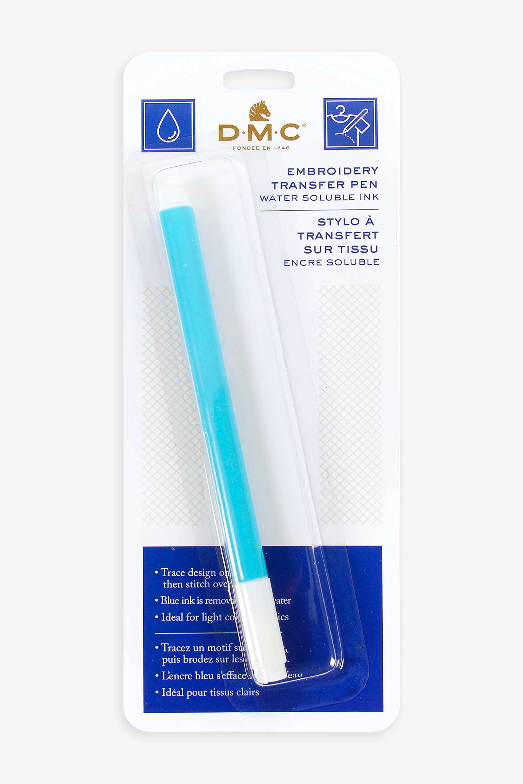 dmc-pennarello-trasferibile-per-ricamo-su-tessuti-chiari-inchiostro-blu-solubile image 1