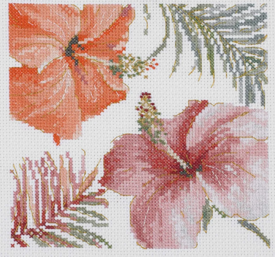 dmc-kit-punto-croce-watercolor-hibiscus-tela-aida-e-filo-moulin-toile image 1