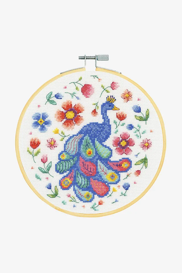 dmc-gift-of-stitch-kit-punto-croce-pavone-tra-i-fiori-aida-14-ct image 1