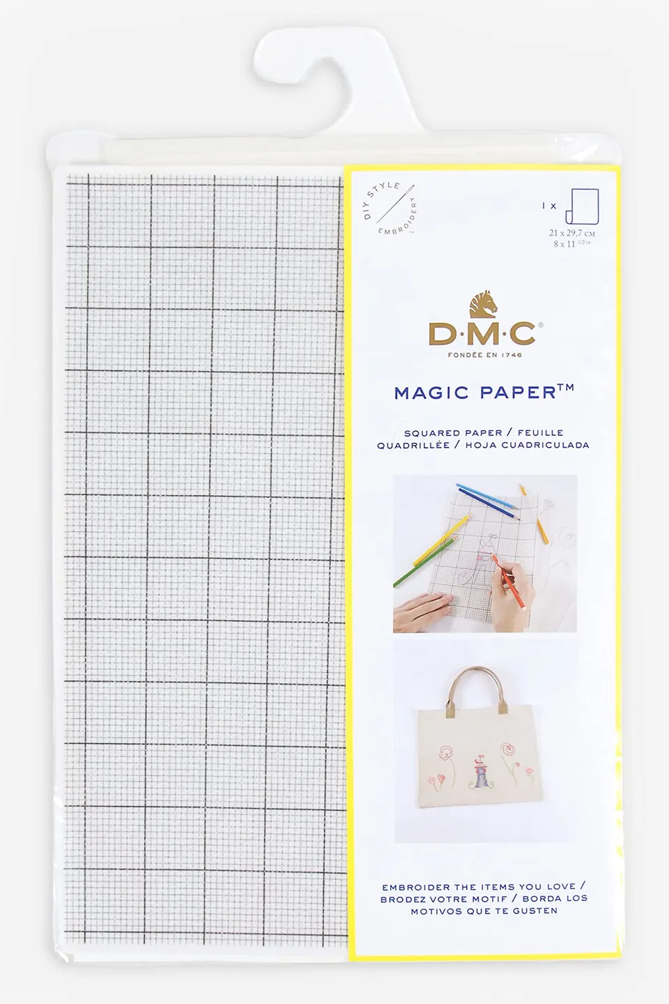 dmc-magic-paper-griglia-piccola-a4-foglio-bianco-idrosolubile-adesivo image 1