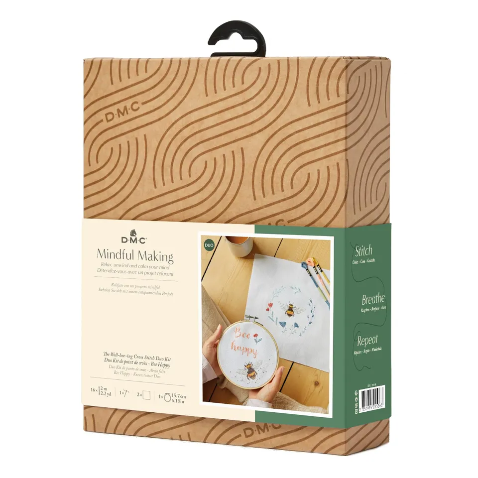 dmc-bee-happy-kit-ricamo-punto-croce-2-disegni-api-con-telaio image 1