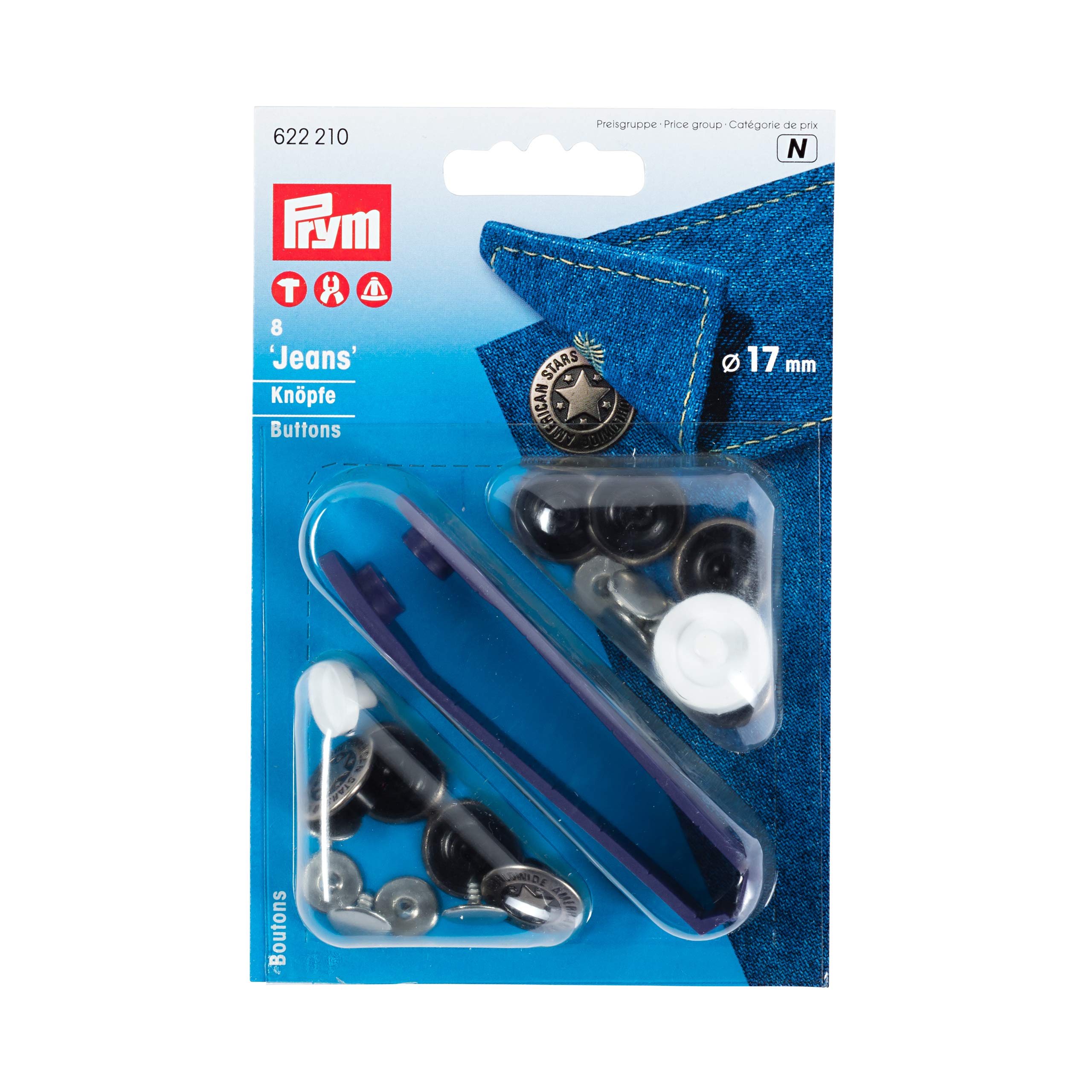 prym-bottoni-jeans-argento-confezione-8-pezzi-con-attrezzi image 1
