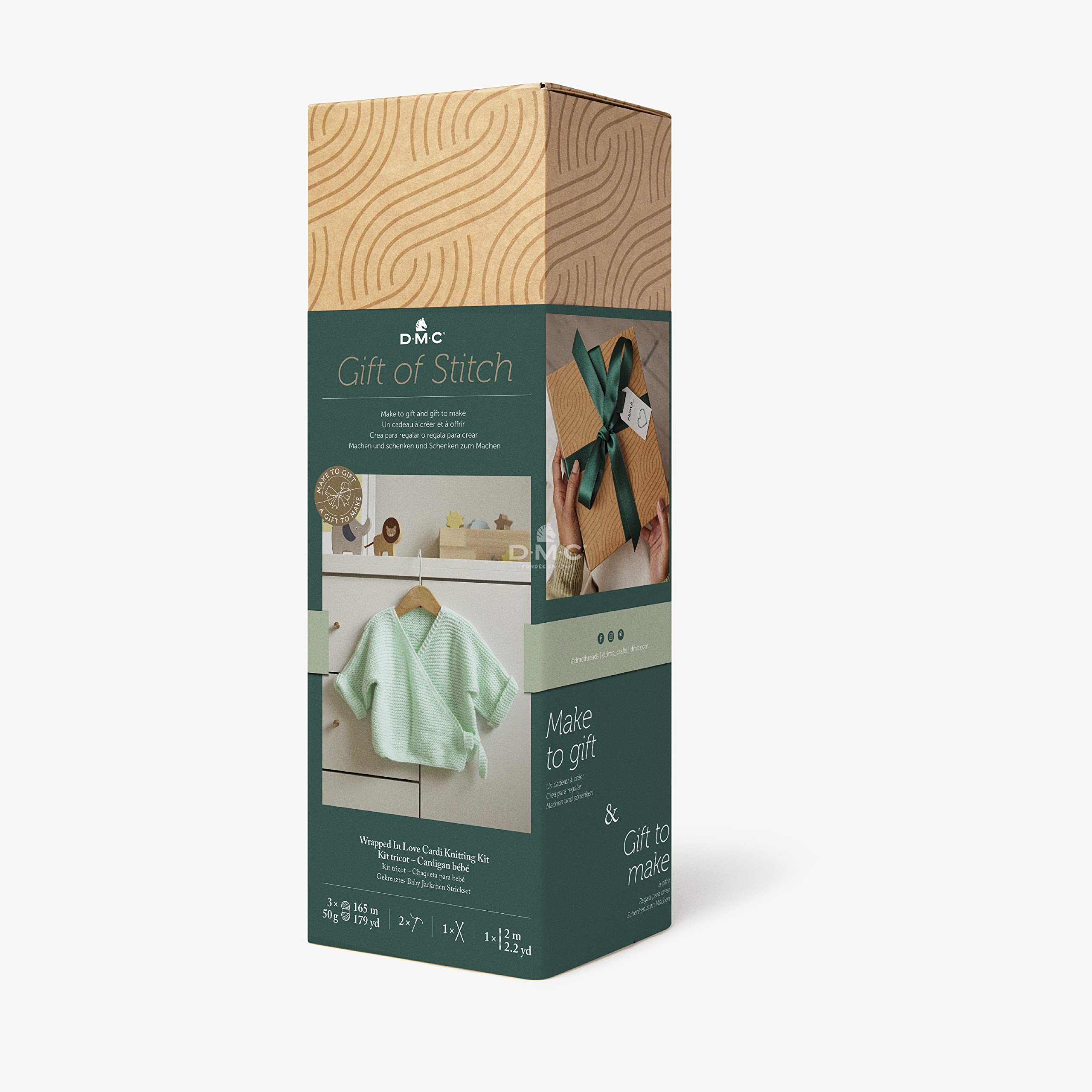 dmc-gift-of-stitch-cardigan-abbraccio-d-amore-kit-maglia-neonato-0-6-mesi-verde image 1