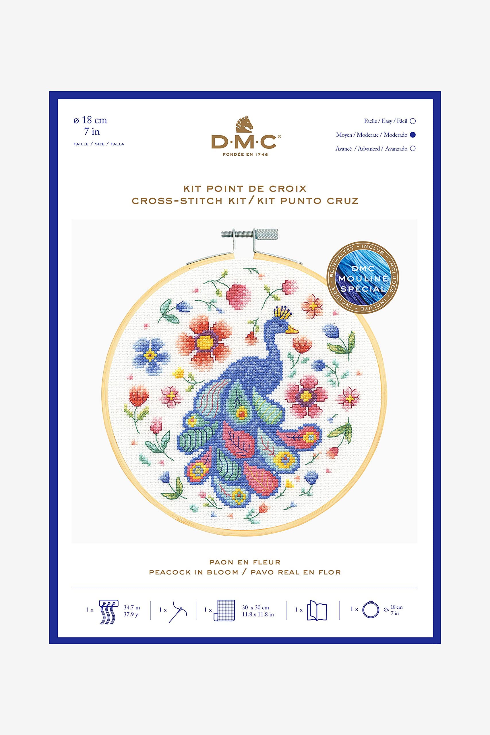 dmc-gift-of-stitch-kit-punto-croce-pavone-tra-i-fiori-aida-14-ct image 2