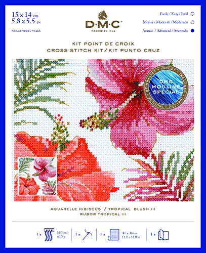 dmc-kit-punto-croce-watercolor-hibiscus-tela-aida-e-filo-moulin-toile image 4