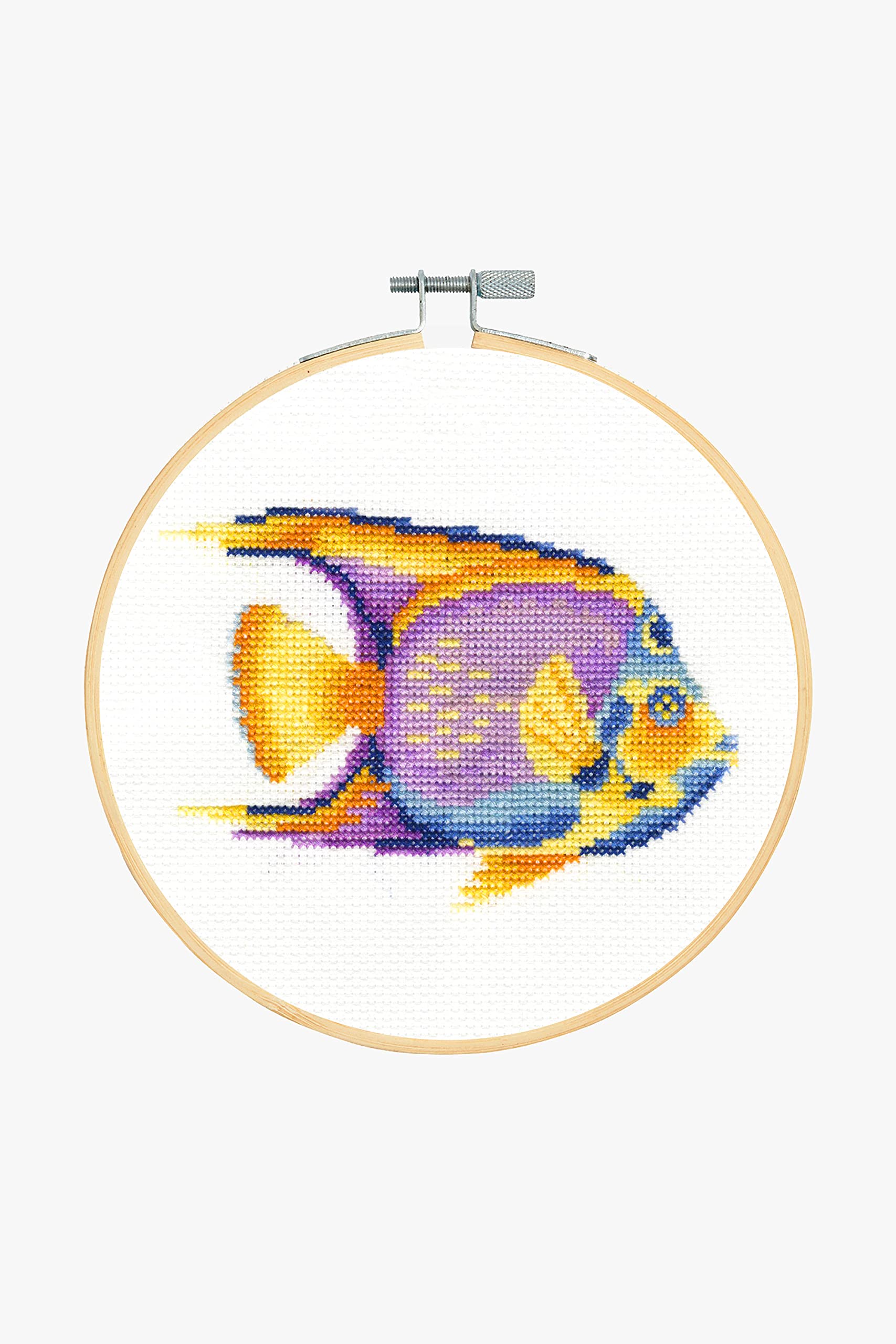 dmc-kit-pesce-tropicale-ricamo-con-tela-aida-cerchio-e-fili-cotone image 1