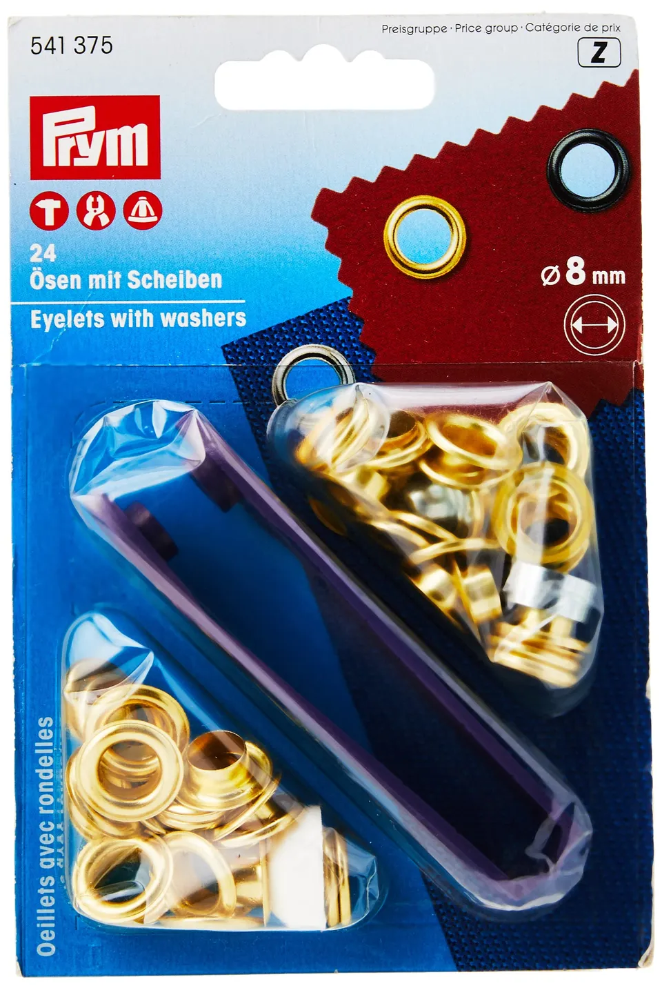 prym-occhielli-con-rondella-in-ottone-oro-8-mm-24-pezzi-con-attrezzi image 1